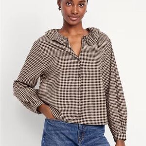 Old Navy Brown and Black Checkered Button-Down Shirt